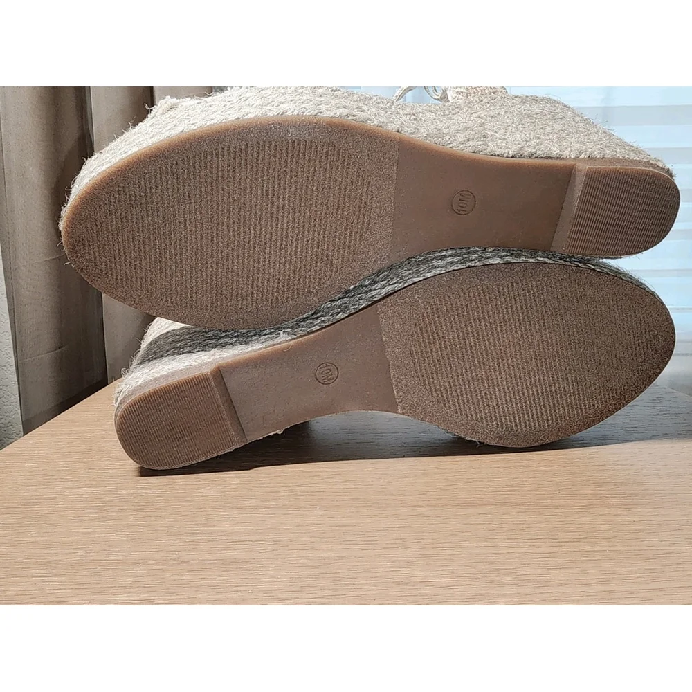 Rosset Espadrille Macrame Wedge Platform Sandal 10 M - Beige Linen Off White